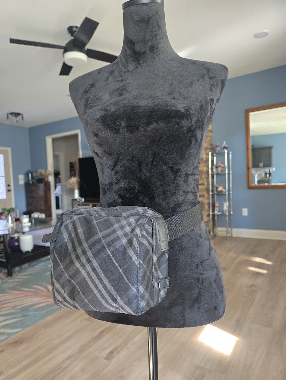 Authentic Burberry Checkered Grey Plaid Waist Bag